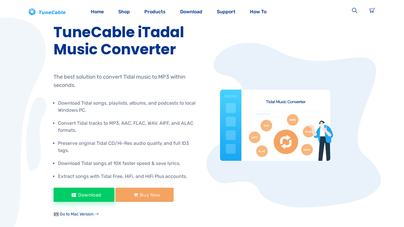 TuneCable Tidal Music Converter Landing page