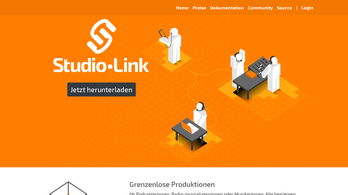 Studio Link Landing page