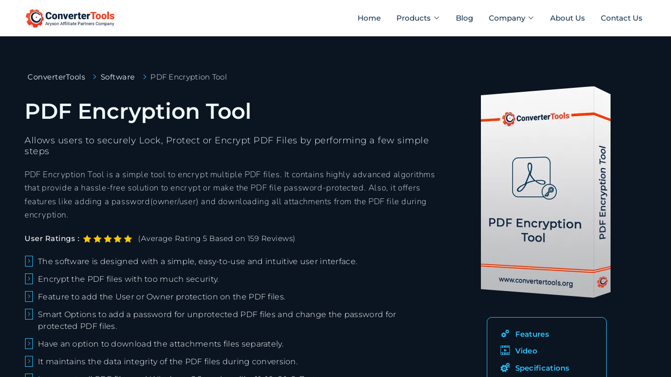 PDF Encryption Tool Landing page