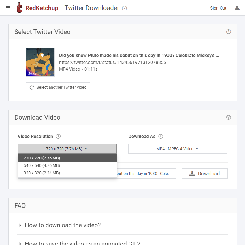 Twitter Downloader by RedKetchup Landing page
