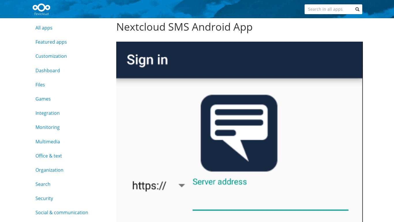 Nextcloud SMS Landing page