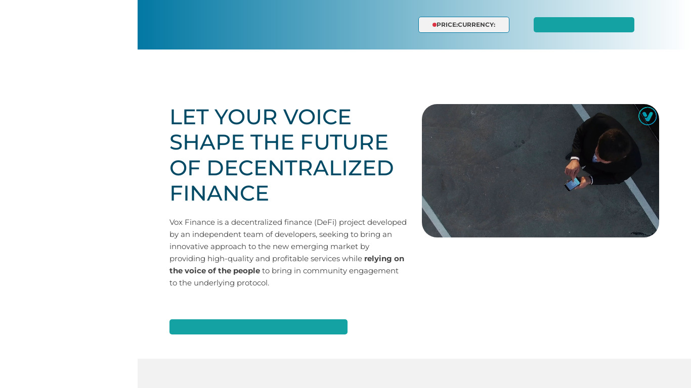 Vox Finance Landing page