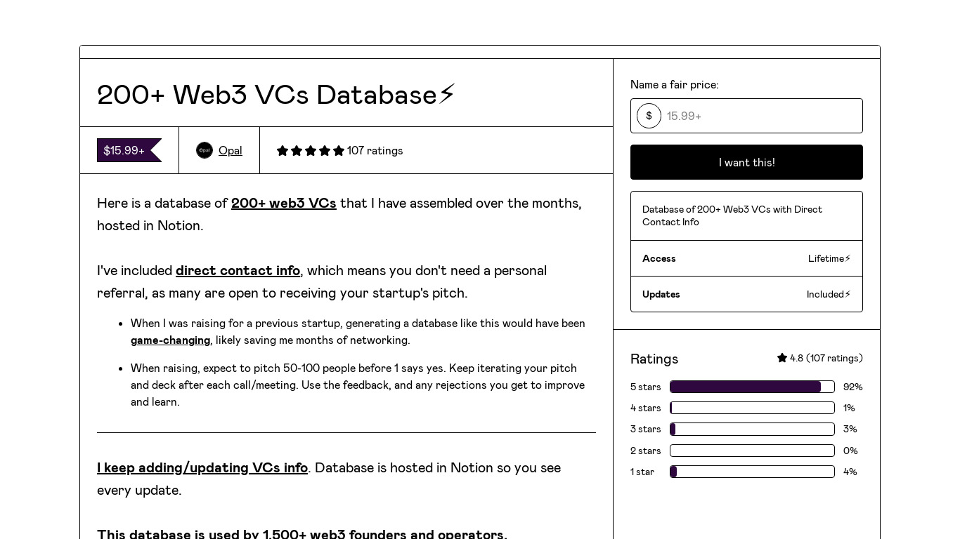 200+ Web3 VCs Database Landing page