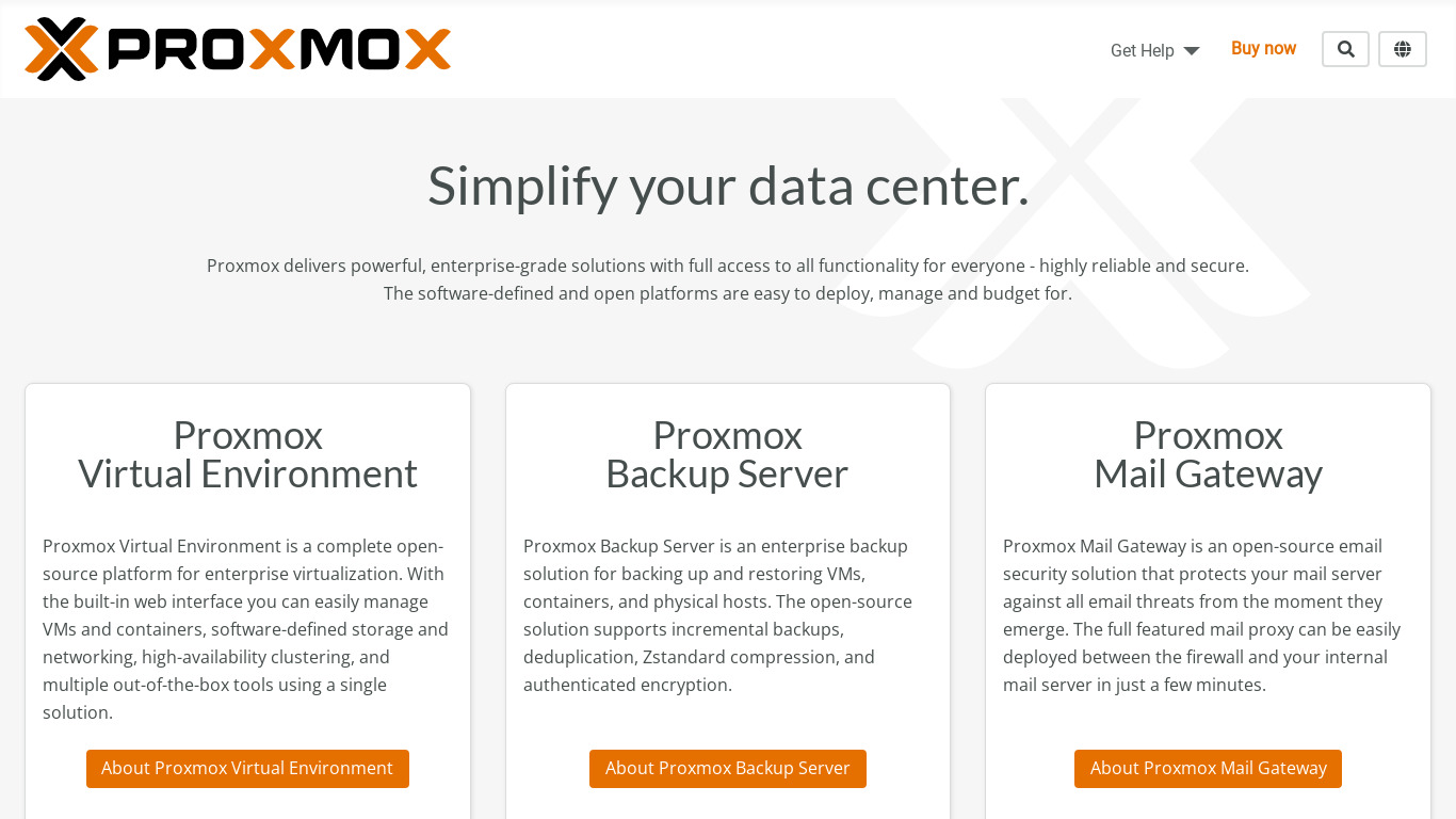 Proxmox VE Landing page