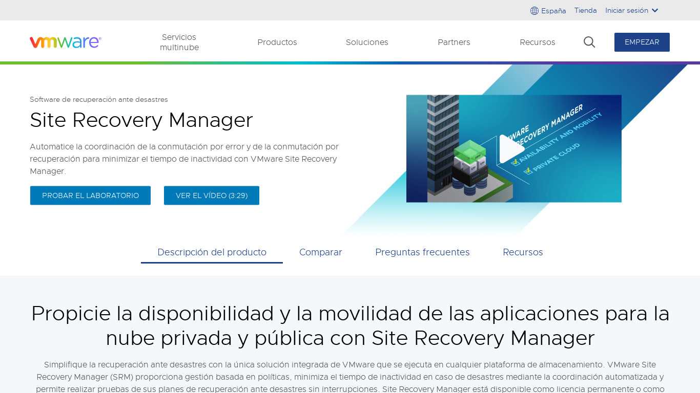 Site Recovery Manager Landing page