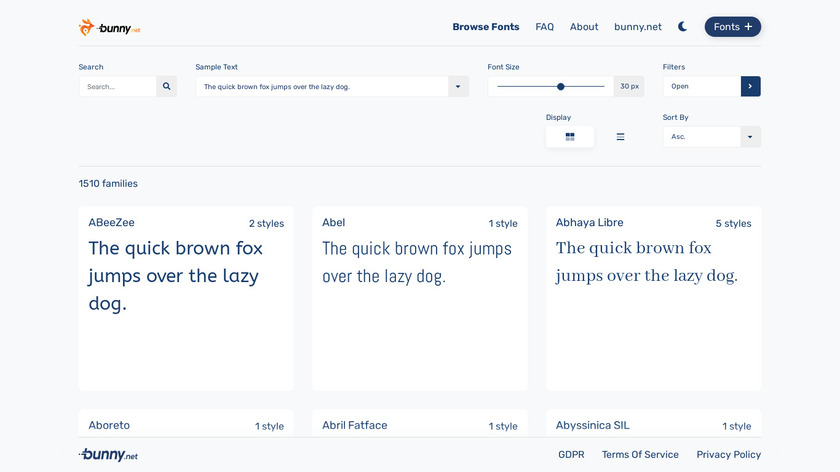Bunny Fonts Landing Page