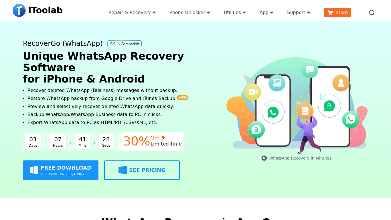 iToolab RecoverGo WhatsApp Landing page