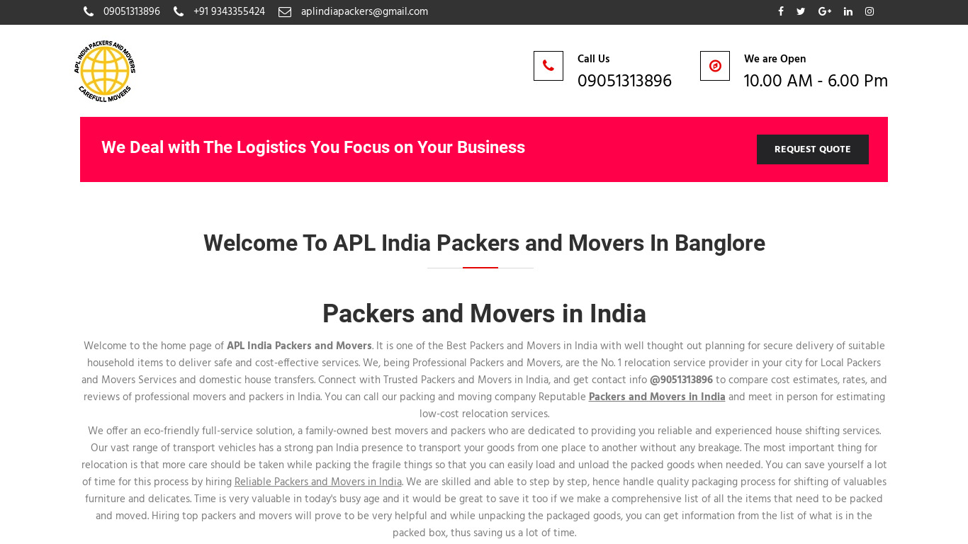 Verified Packers and Movers Landing page
