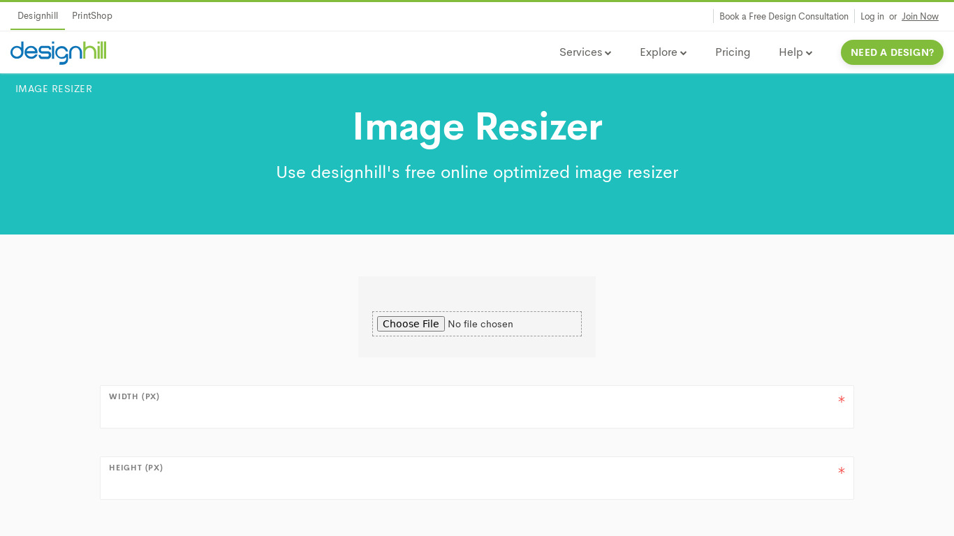DesignHill Image Resizer Landing page