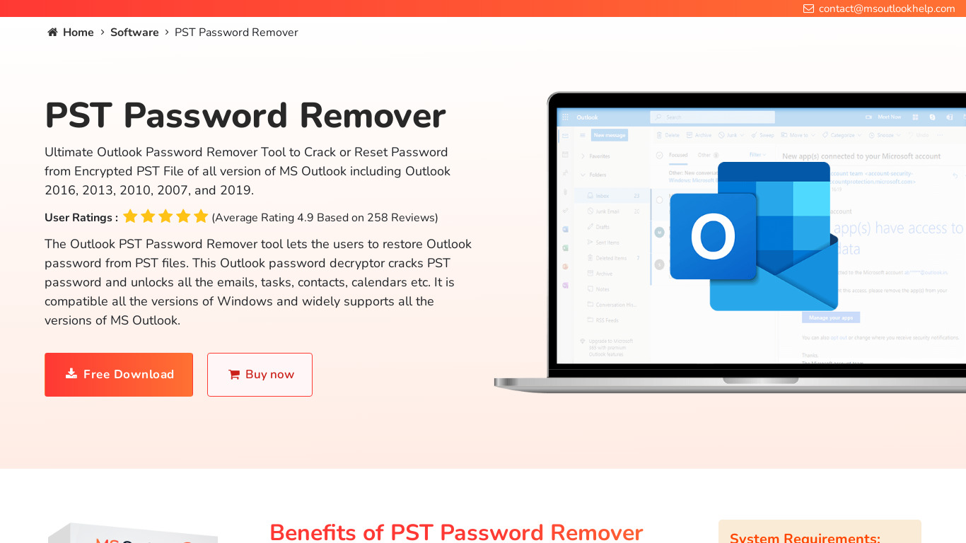 PST Password Remover Landing page