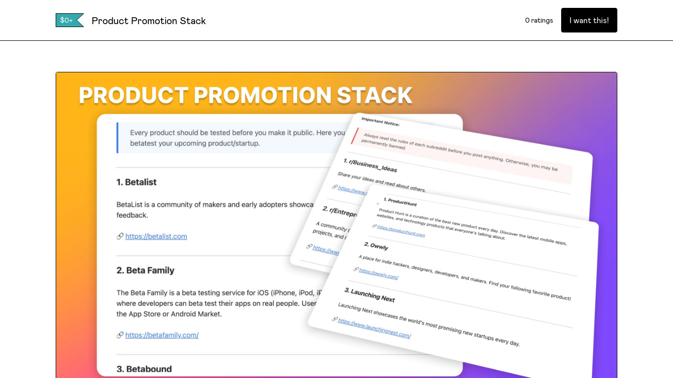 Product Promotion Stack Landing page