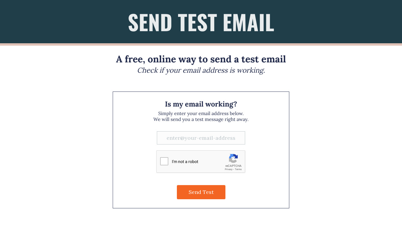 SendTestEmail.com Landing page