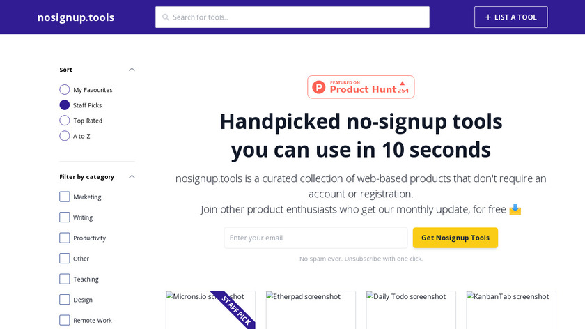 No-Signup Tools Landing Page