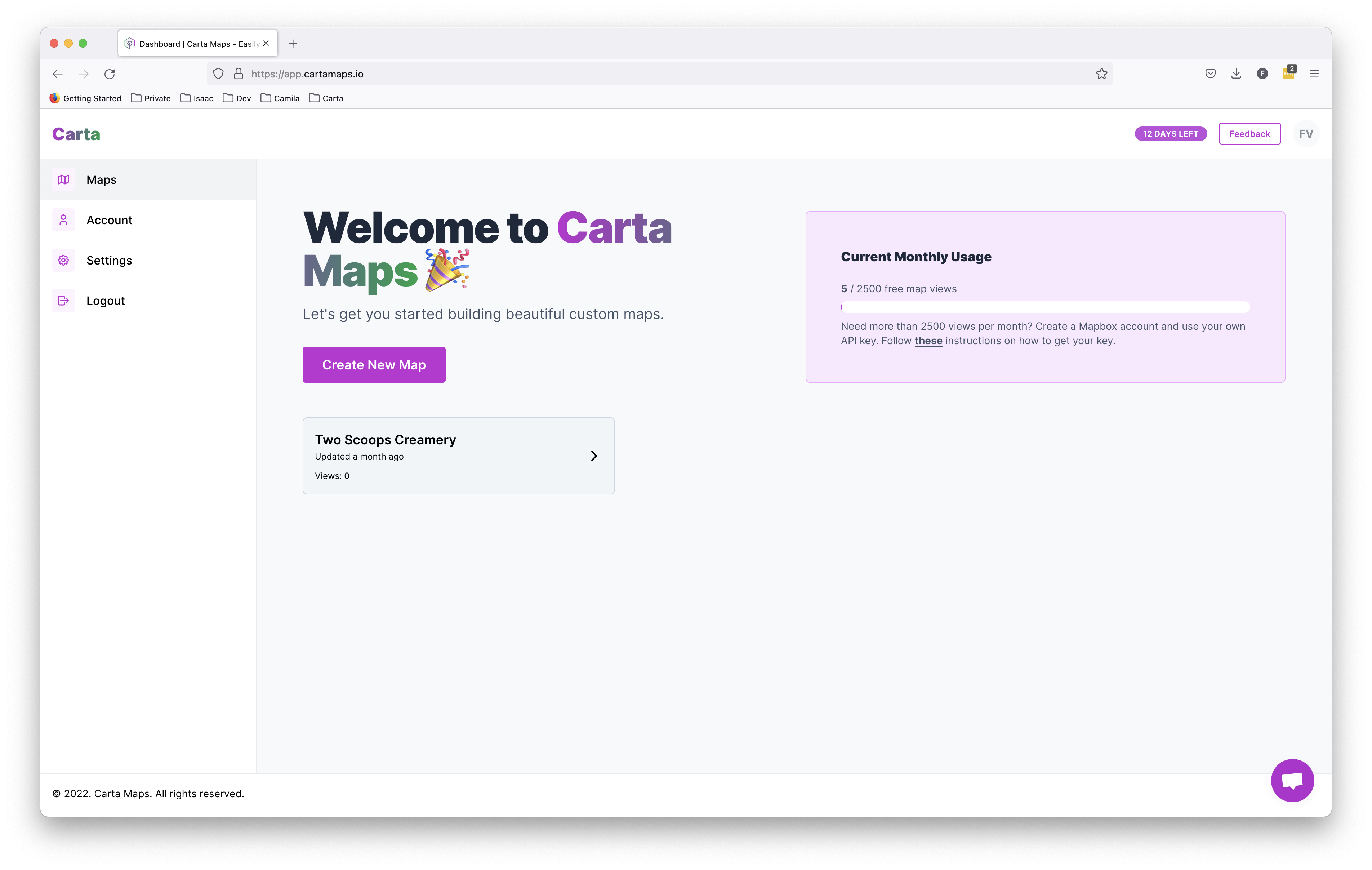 Carta Maps Landing page