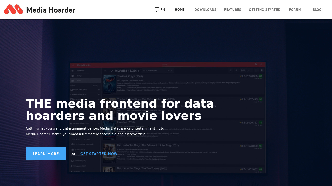 Media Hoarder Landing page
