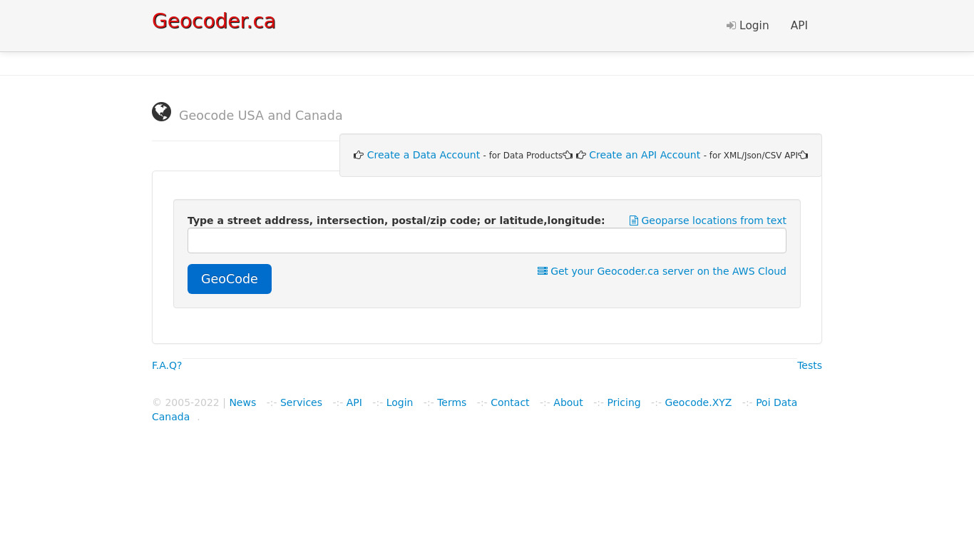 Geocoder.ca Landing page