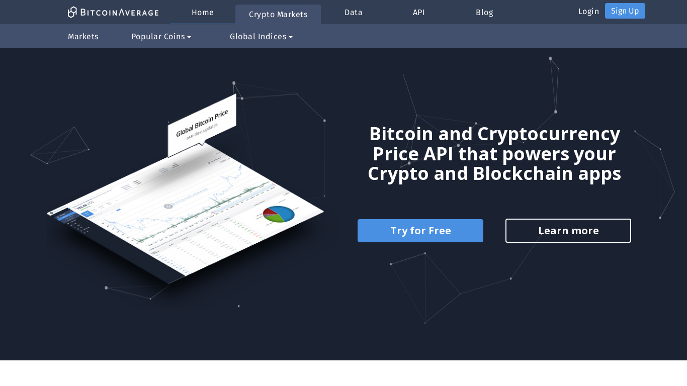 BitcoinAverage Cryptocurrency API Landing page