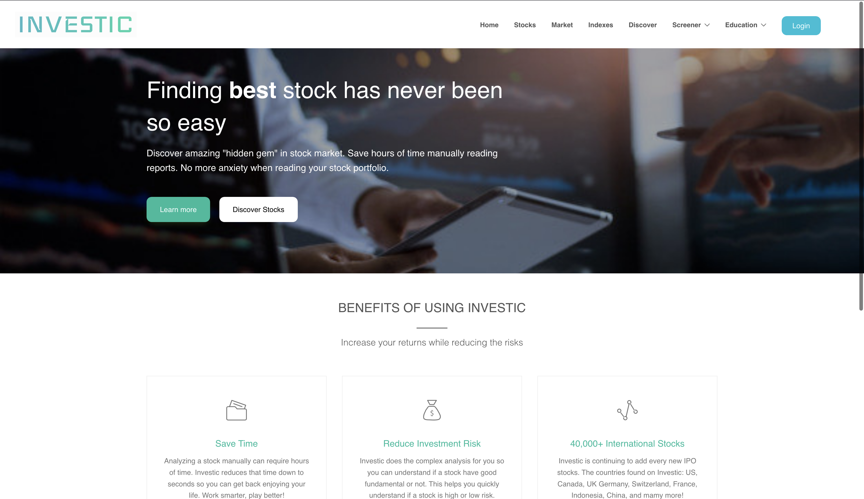 Investic Landing page
