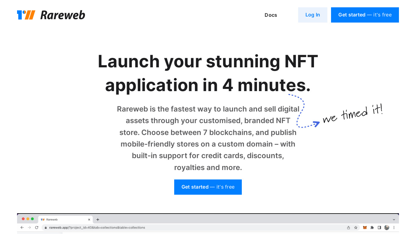 Rareweb App Landing page