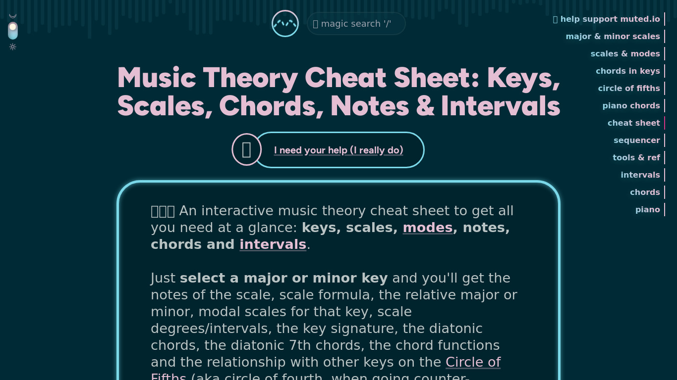 Music Theory Cheat Sheet Landing page