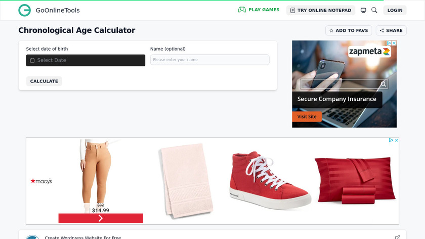 Chronological Age Calculator Landing Page