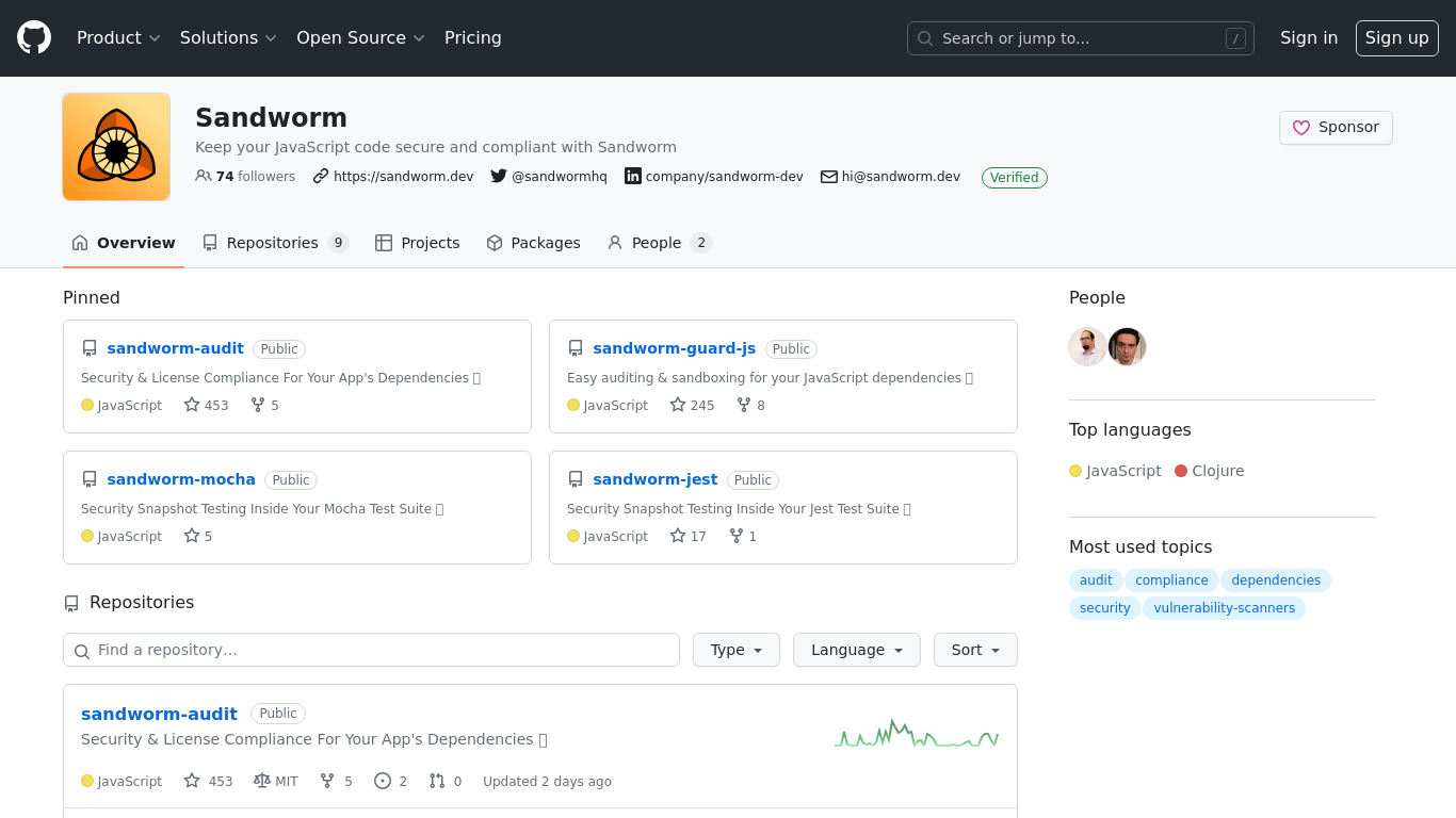 Sandworm.JS Landing page