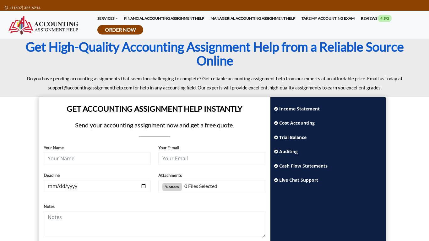 Accounting Assignment Help Landing page