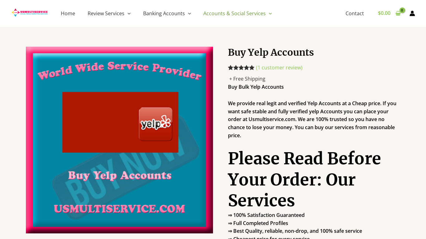 Buy Yelp Accounts Landing page