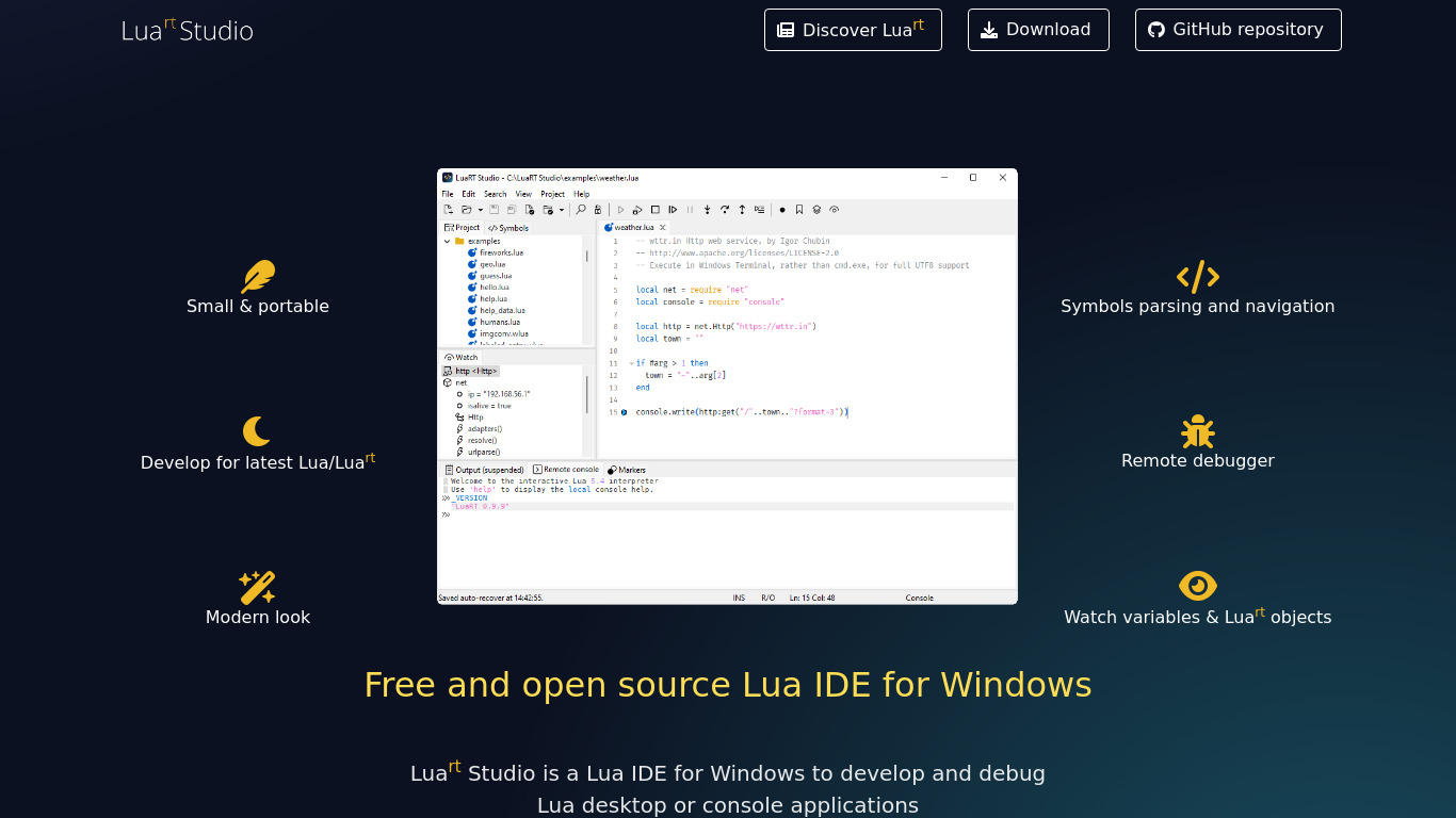 LuaRT Studio Landing page