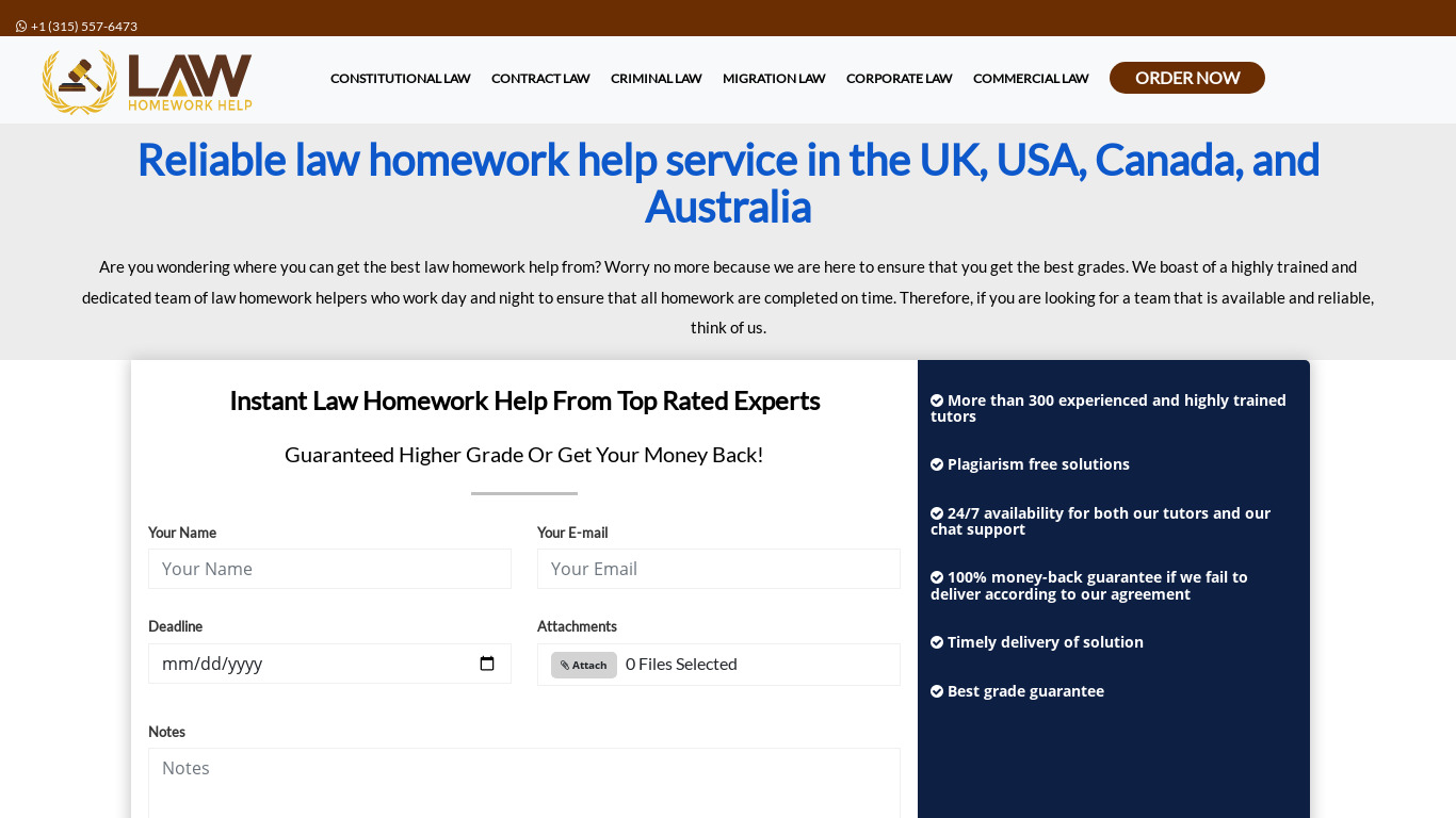 Law Homework Help Landing page