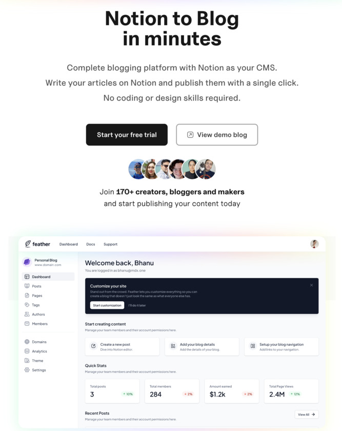 Feather.so Landing Page