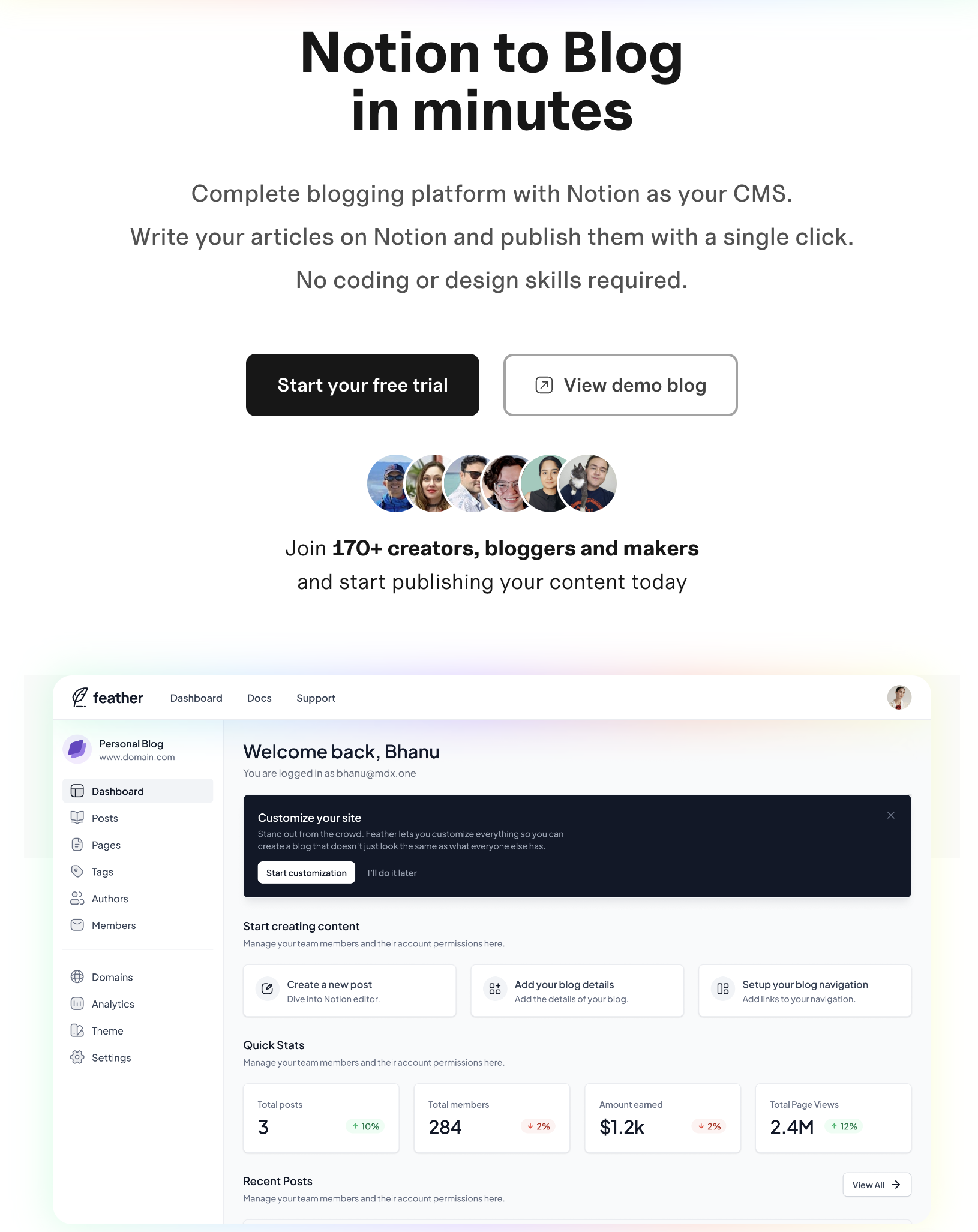 Feather.so Landing page