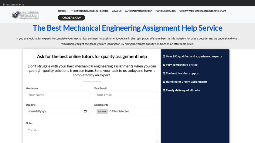 Mechanical Engineering Assignment Help Landing Page