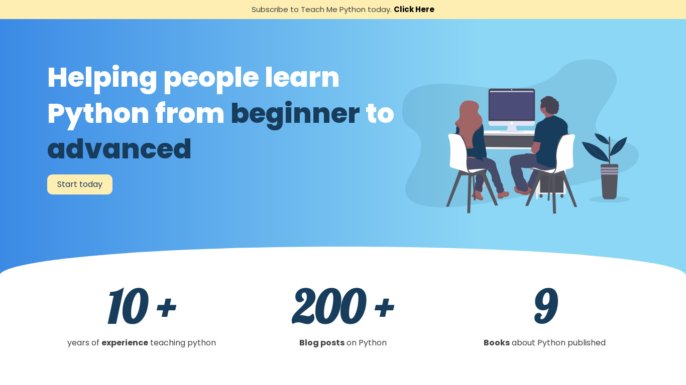 Teach Me Python Landing page