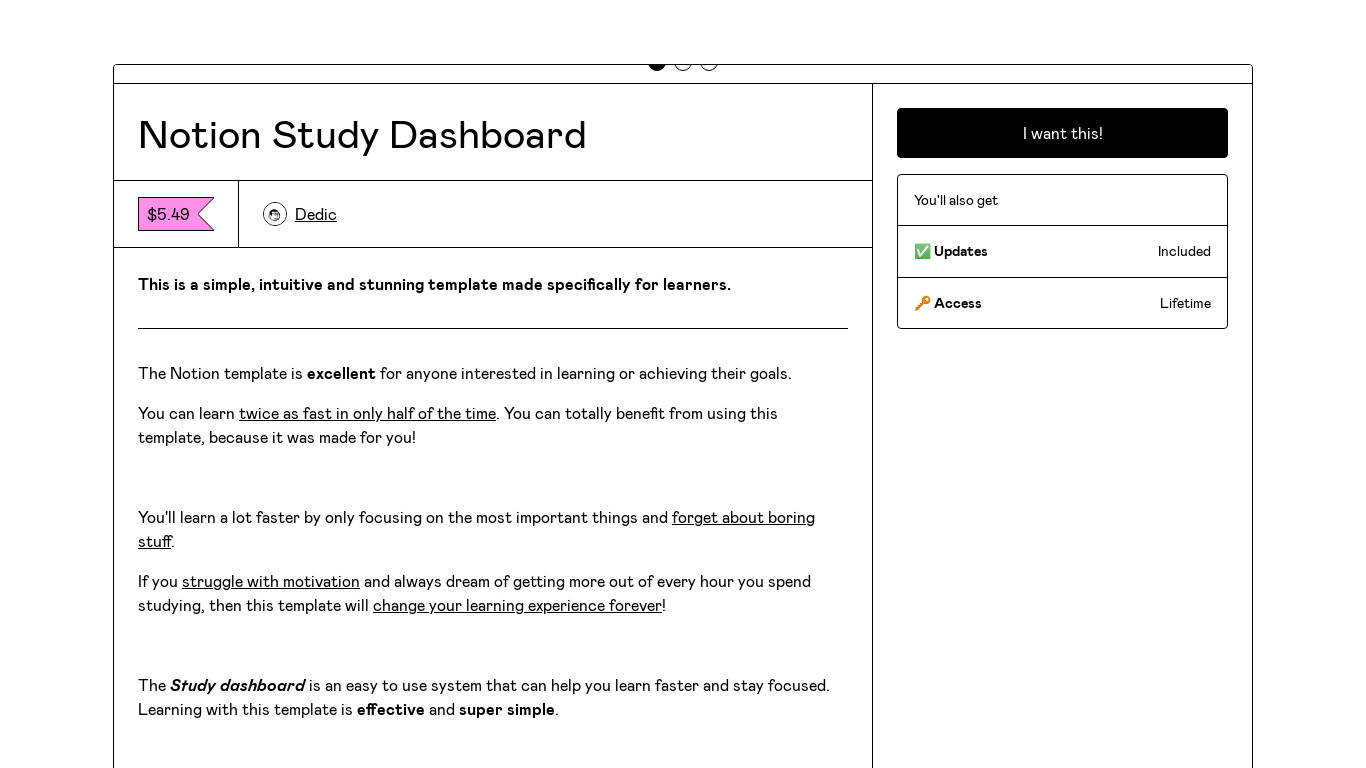 Notion Study Dashboard Landing page