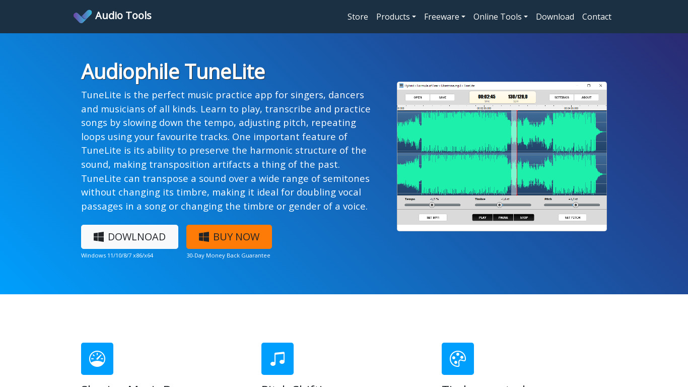 Audiophile TuneLite Landing page