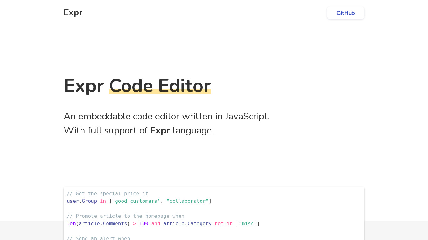 Expr Code Editor Landing page