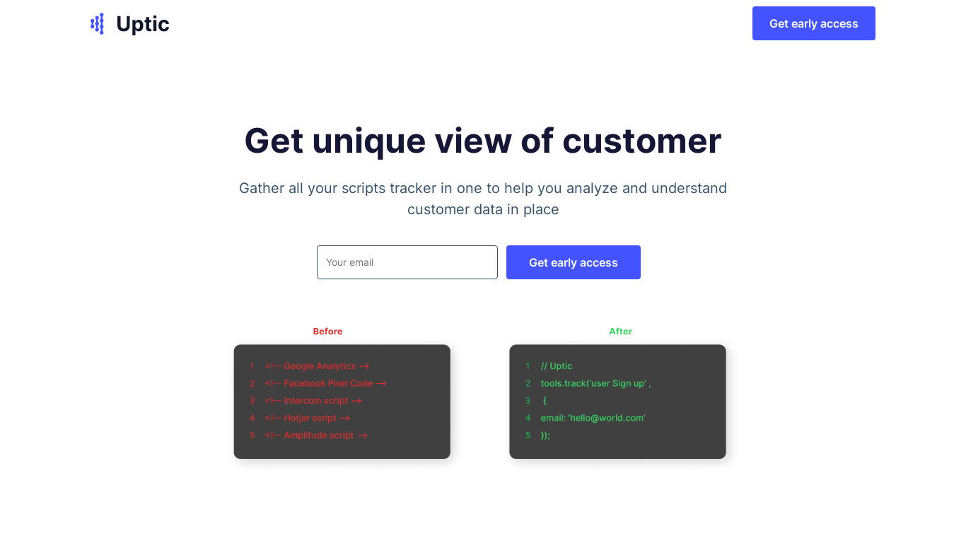 Uptic Landing page