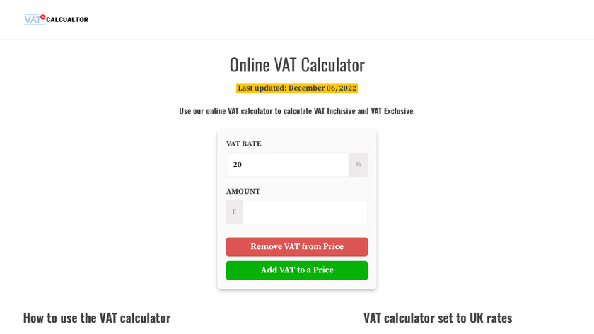 Vatonlinecalculator.co.uk Landing Page