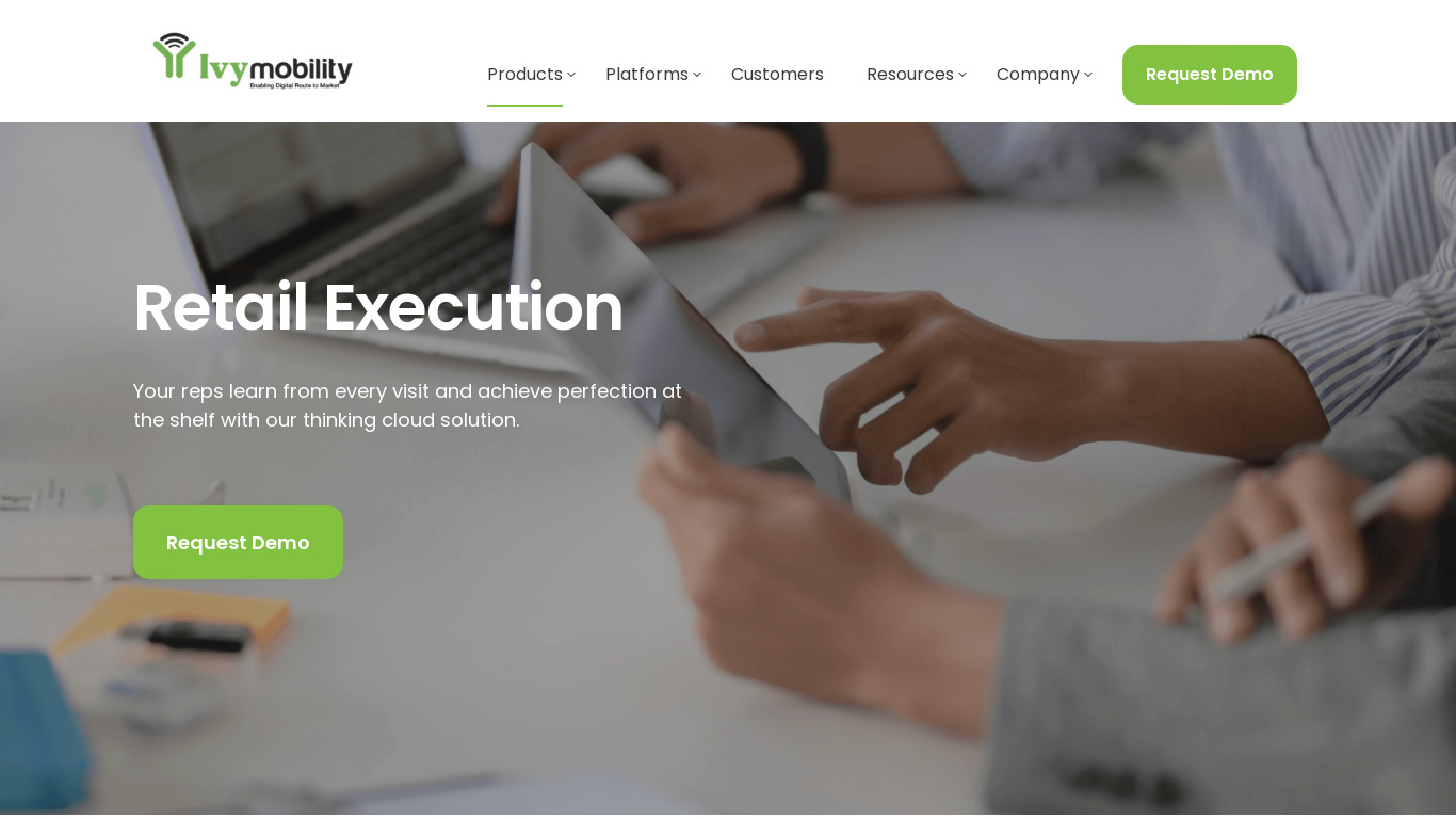 Ivy Retail Execution Software Landing page