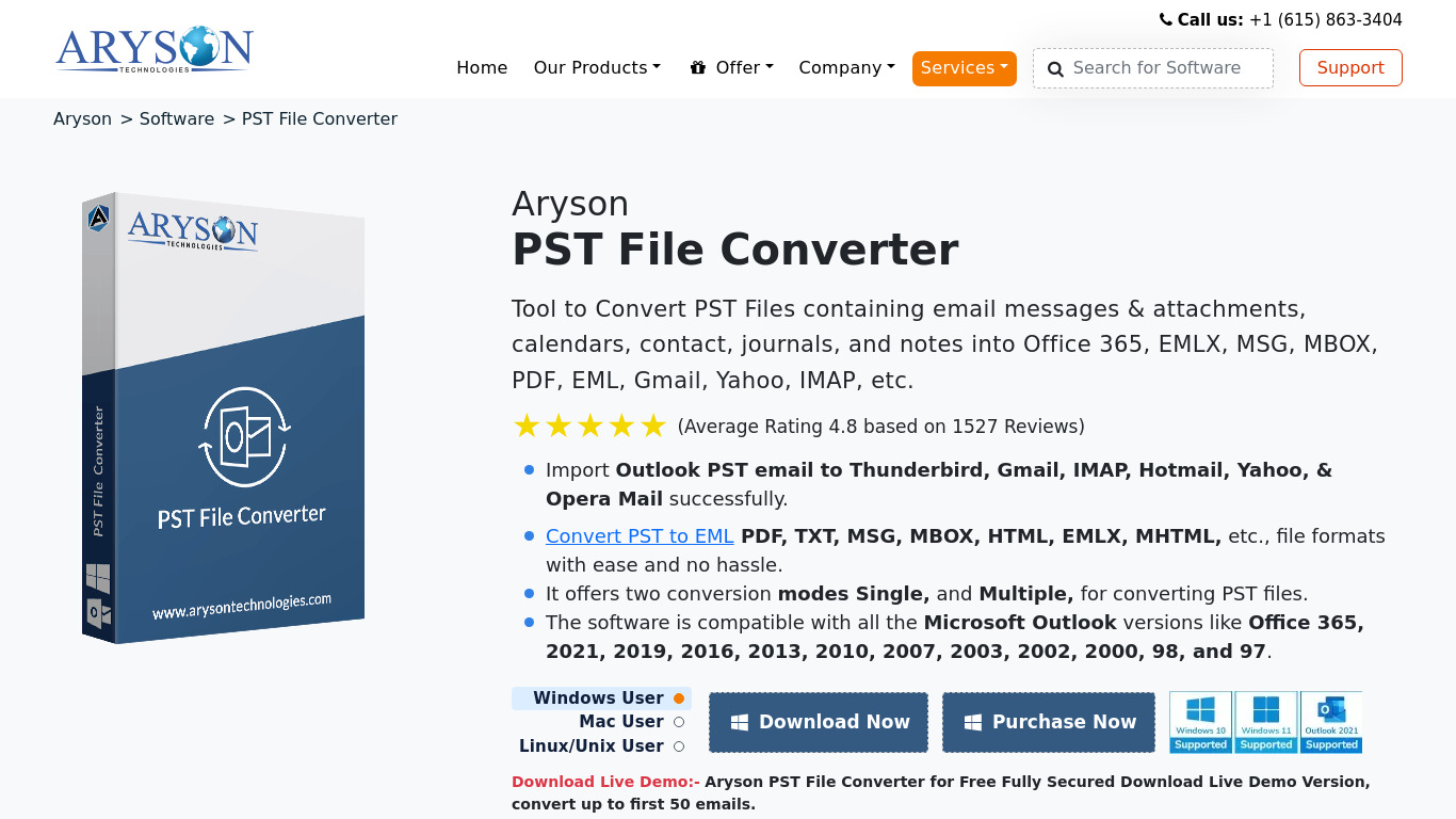 Aryson PST File Converter Landing page