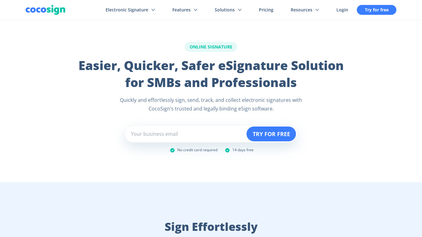 CocoSign Landing page