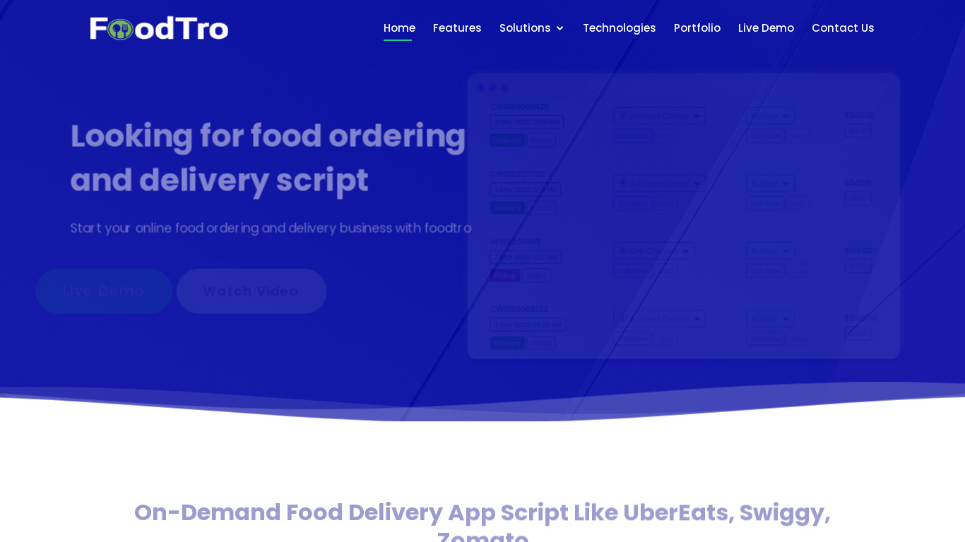 Foodtro.in Landing page