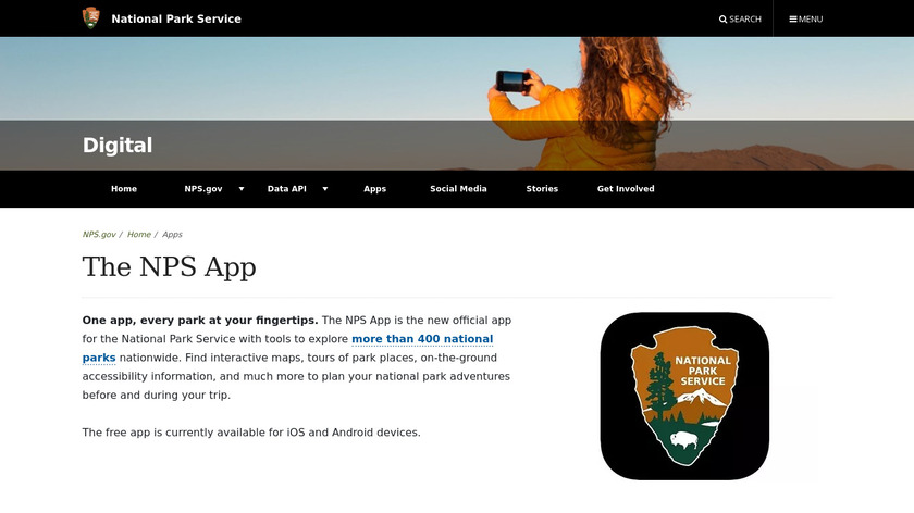 National Park Service App Landing Page