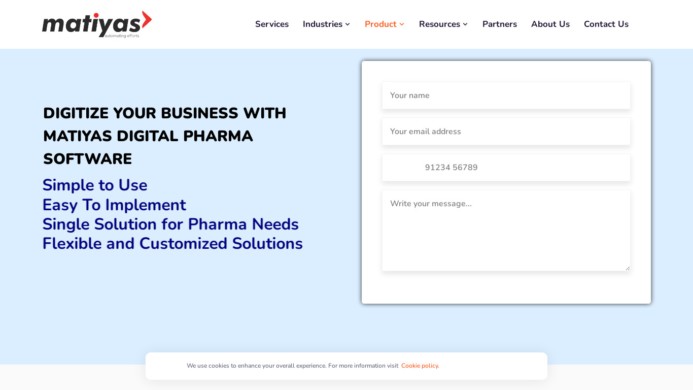 Matiyas Cloud Pharma Software Landing page