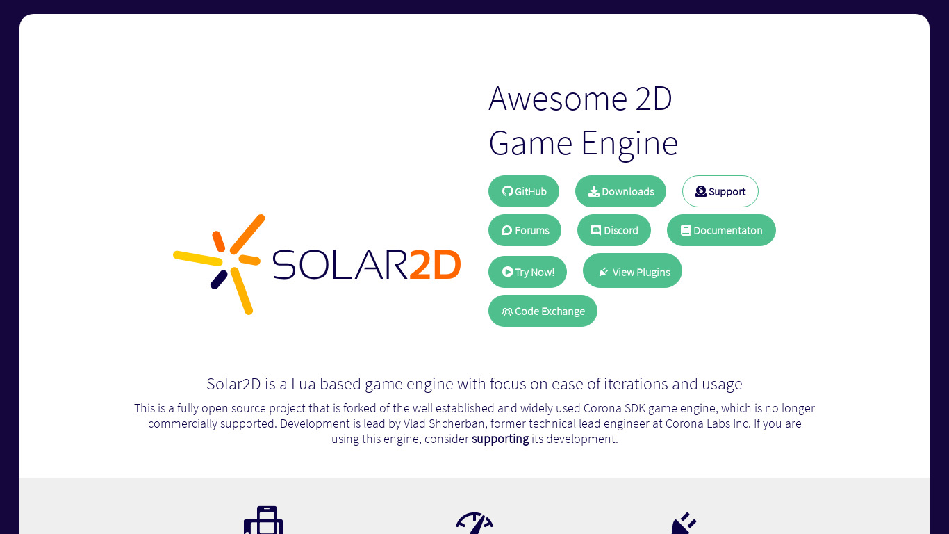 Solar 2D Landing page