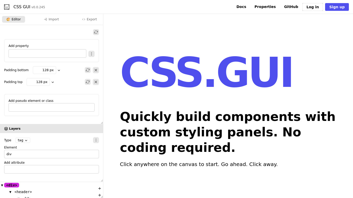 CSS.GUI Landing page