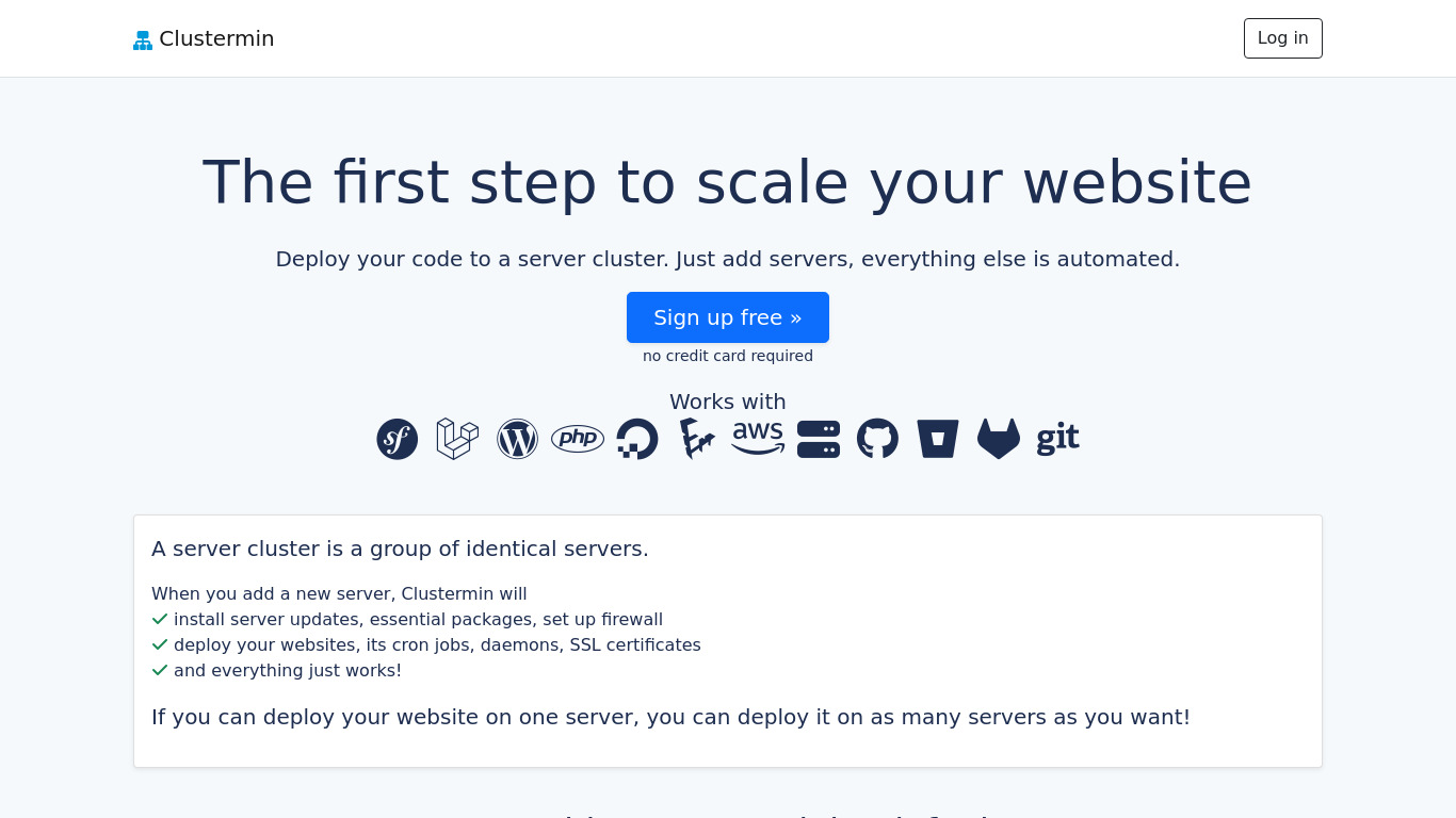 Clustermin Landing page