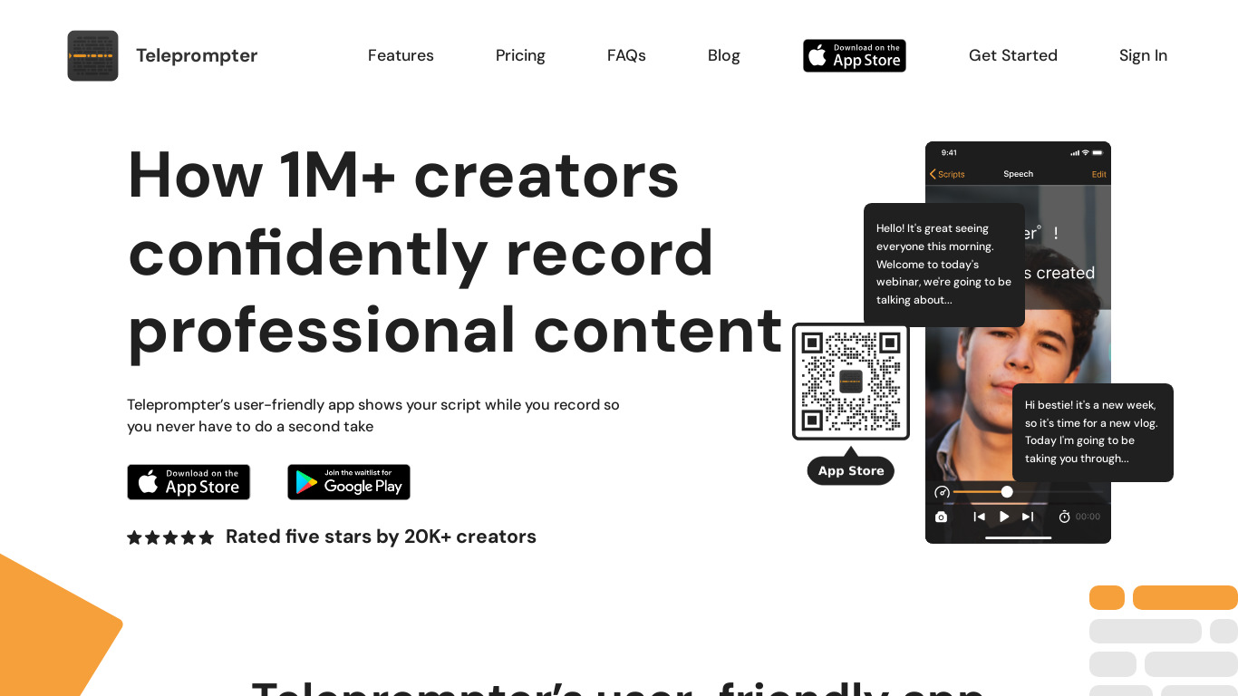 Teleprompter Landing page
