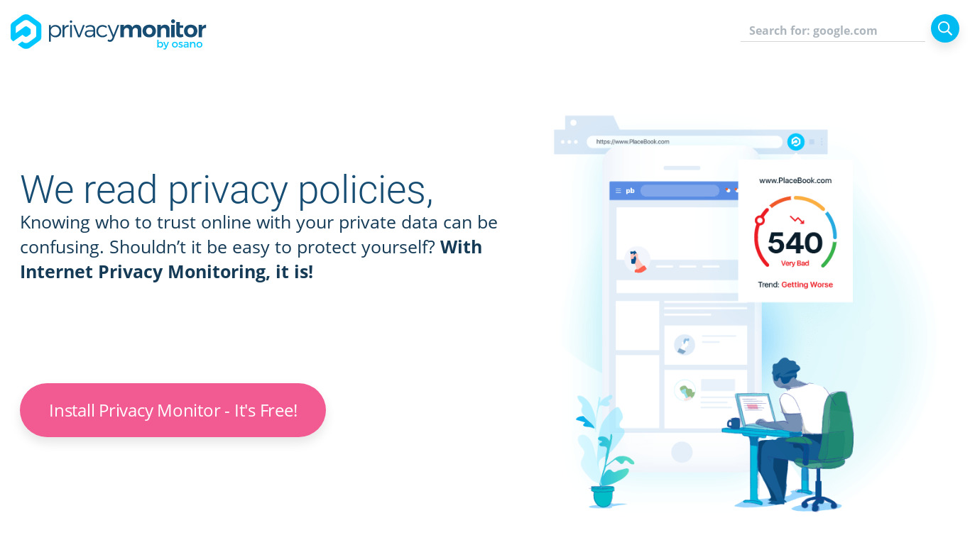 Privacy Monitor Landing page